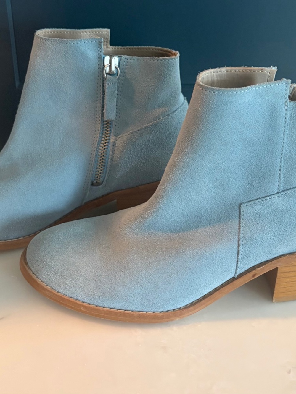 Zara Light Blue Suede Ankle Booties Size EU 37